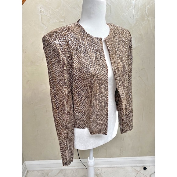 Transparent Sequins on Tan / Brown Lizard Print Light Jacket - Picture 2 of 4